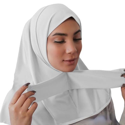 AIBEARTY Women Fashion Instant Muslim Turban Hijab with Snap Fastener Breathable Headscarf Bonnet Cap Turban Hat Shawl - color: Modal White-3 Buttons