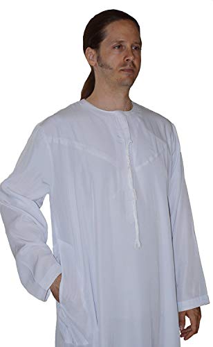 Men's Saudi Style Dishdasha Thobe Daffah Arabian Caftan Easter Wear White - size: Small-54"