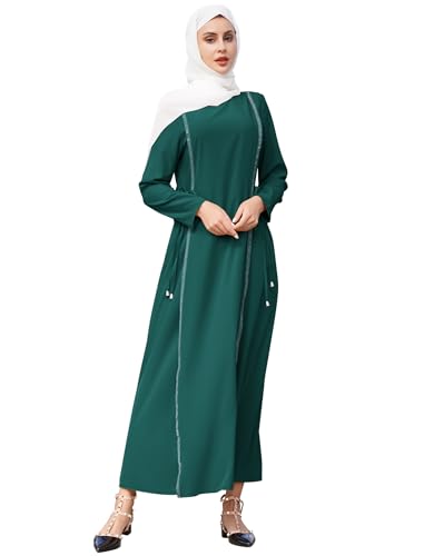 IDOPIP Women Long Sleeve Maxi Muslim Abayas Solid Ramadan Abaya Muslim Dress Full Cover Loose Maxi Kaftan Dresses Embroidery Arabic Dress Islamic Dubai Robe Prayer Dress Clothes Dark Green XL at Amazon Women’s Clothing store