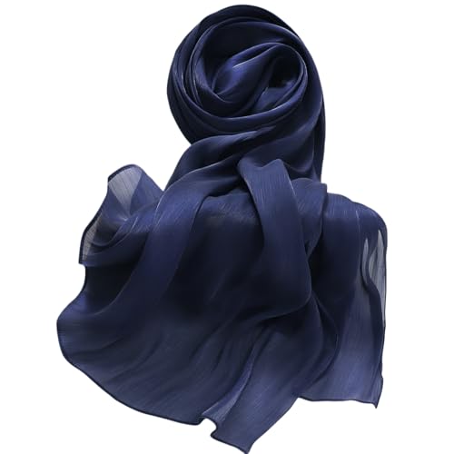 Lina & Lily Sheen Shimmer Women's Crepe Scarf Shawl Wrap Head Hijab Lightweight - color: Navy Blue