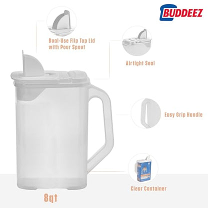 Buddeez Pet Food Storage Container - 8 Quart Capacity Bird Seed Container & Dog Food Storage, with Durable EZ Grip Handle and EZ Flip Lid with Pour Spout