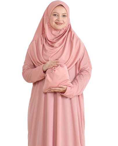 Prien Muslim Dress For Women With Hijab, Abaya, Instant Prayer Clothes Set, Islamic Wear, Dubai Kaftan Jilbab Burqa - color: Rose, size: X-Small-XX-Large