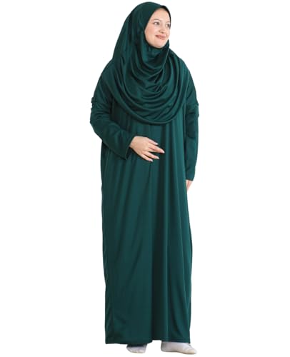 Prien Muslim Dress For Women With Hijab, Abaya, Instant Prayer Clothes Set, Islamic Wear, Dubai Kaftan Jilbab Burqa - color: Emerald, size: X-Small-XX-Large