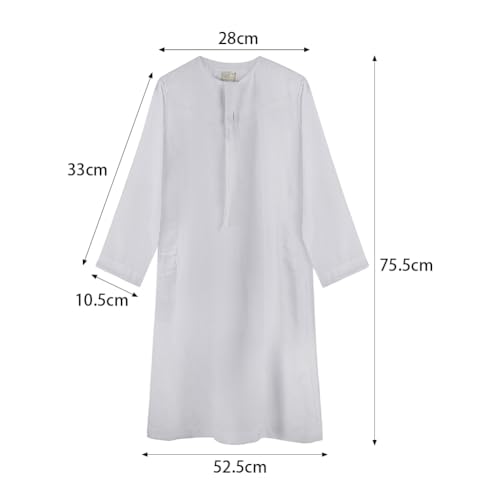 ITODA Embroidered Muslim Arabic Thobe Long Sleeve Kaftan Islamic Ramadan Prayer Robe - color: White