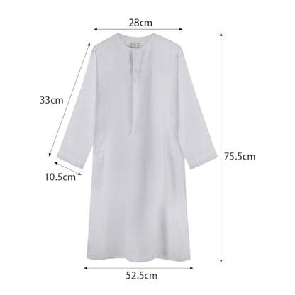 ITODA Embroidered Muslim Arabic Thobe Long Sleeve Kaftan Islamic Ramadan Prayer Robe - color: White