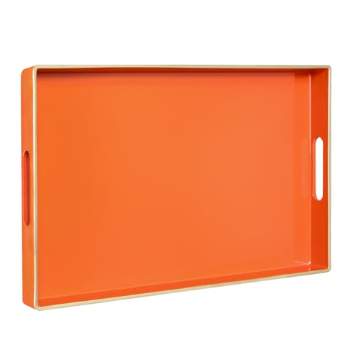 MAONAME Orange Decorative Tray for Coffee Table, Serving Tray with Handles - color: Orange, size: 15.8" x 10.2" x 1.4"