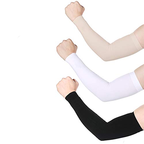 UV Protection Cooling Arm Sleeves Sun Sleeves Arm Cover for Women &Girls&Adult&Youth&Men Cycling, Running,Golf,Outdoor Tattoos Arm Warmer -Black,White,Beige