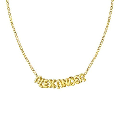 Ldurian Personalized Bubble Name Necklace, Tiny Name Plate Pendant Necklace, 14K Gold Plated Charm Cute Pre-made Jewelry for Women - size: 16 Alexander