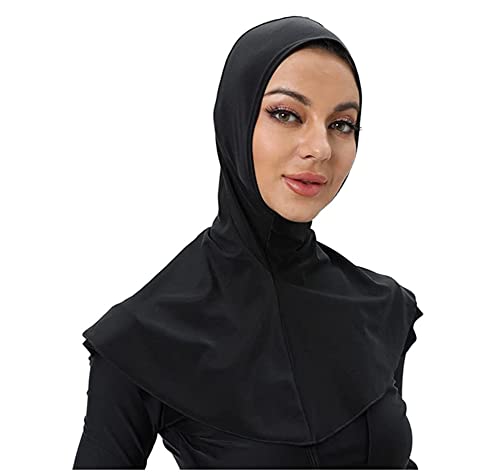 Women's Full-Coverage Swimming Cap Hood Muslim Hijab Shawl Cap Full-Coverage Women's Neck Protection - color: Black