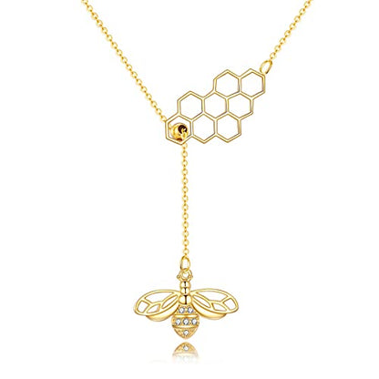 KECHO Gold Bee Necklace Gifts for Mom Women 14k Yellow Gold Honeycomb Honey Bee Pendant Necklaces Love Heart Jewelry Gifts for Women Her Wife - style: bee03