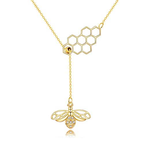 KECHO Gold Bee Necklace Gifts for Mom Women 14k Yellow Gold Honeycomb Honey Bee Pendant Necklaces Love Heart Jewelry Gifts for Women Her Wife - style: bee03