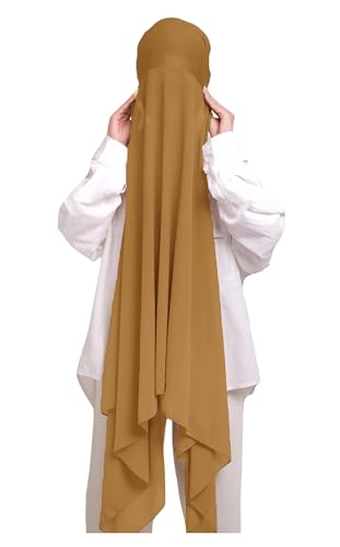 Lina & Lily Muslim Chiffon Instant Hijab Head Scarf with Matching Tie Back Jersey Undercap - color: Camel