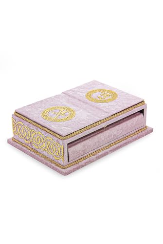The Holy Quran Velvet Box Sets | Special Quran Holder Stand | Luxury Islamic Gift | Spiritual Grace| Quran Dimension;6.6*9.4inch/17*24cm I Perfect Ramadan, Eid, Umrah Gift for Muslim Women Men (Pink) - color: Pink