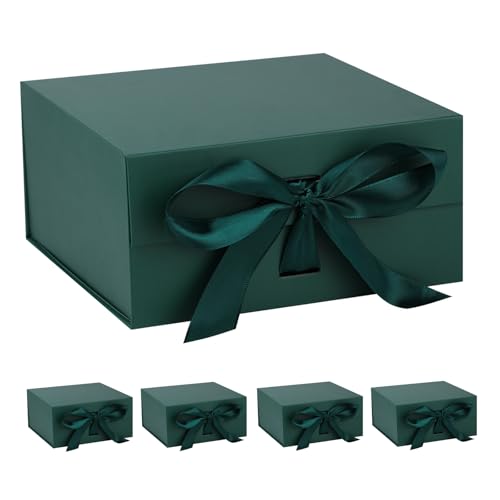 OEMVALATY Green Gift Box,8x8x4 Inches Gift Boxes with Lids for Presents with Magnetic Closure and Ribbon for Wedding,Storage,Birthday(5-Pack) - color: 08x8x4 Inch-Green-Pack of 5