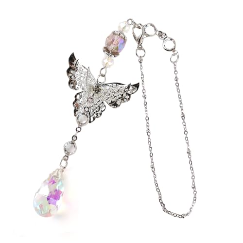 8 Inch Butterfly Crystal Suncatcher Car Rearview Mirror Charm - style: Butterfly