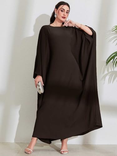Women's Modest Hidden Adjustable Belt Oversized Abaya Muslim Dress Prayer Robes Kaftans - color: Dark Coffee