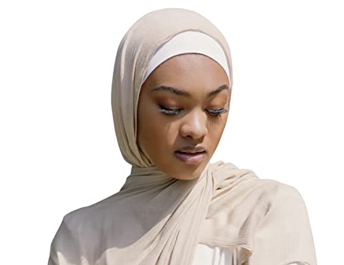 Txameru Hijab Scarf for Women - Muslim Rayon Crinkle With Fringe Edge - color: Beige