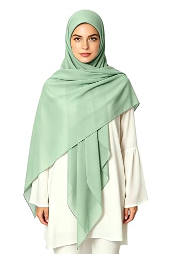 Lina & Lily Premium Chiffon Hijab Head Scarf Shawl Wrap for Muslim Women Square 58'' x 58'' - color: Mint Green