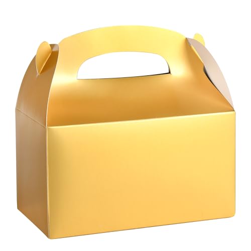 DjinnGlory 36 Pack Metallic Gold Party Favor Treat Boxes, Small Paper Gift Boxes for All Occasion, Wedding, Parties, Gable Boxes for Small Business, 6.18x3.58x3.39 Inches - color: Gold