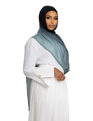 Txmout Ombre Modal Hijab Scarf for Women Muslim, Soft Lightweight Headscarf - color: Turquoise - Navy