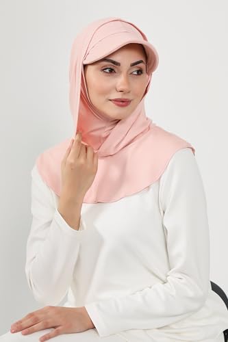 Aisha's Design Full Coverage Cotton Bonnet Hijab with Visor Modest Underscarf Bonnet - color: Powder Pink