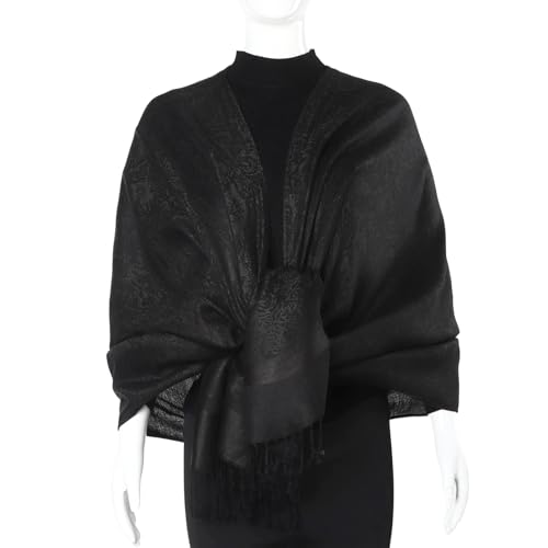 TUSHUSTY Pashmina Feel Rave Scarf Shawl Wrap for Women Men - color: Black Gray