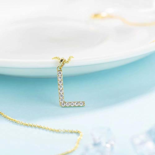 Tarsus Initial Cubic Zirconia Necklace Jewelry Gifts for Women Adjustable Chain 18" + 2" - style: Gold-L-Diamond style