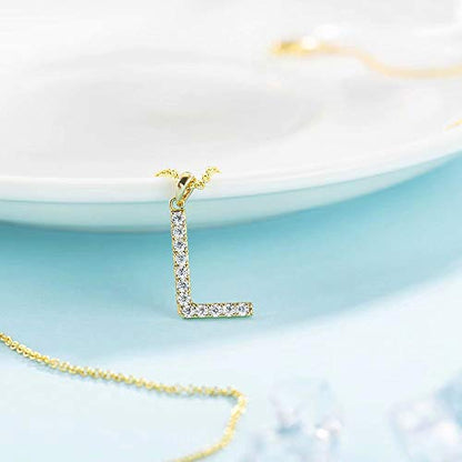 Tarsus Initial Cubic Zirconia Necklace Jewelry Gifts for Women Adjustable Chain 18" + 2" - style: Gold-L-Diamond style