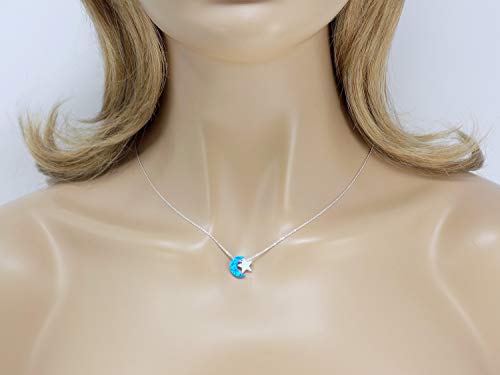 Martinuzzi Accessories Opal Moon and Star Necklace 925 Sterling Silver Chain - style: Blue Moon White Star