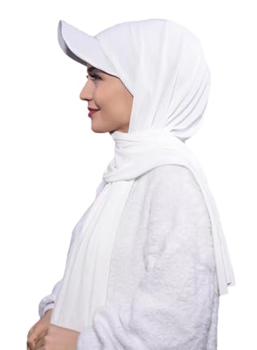 Muslim Headscarf Baseball Cap Women's Hijab Scarf Beanie Head Covering Turbans - color: White