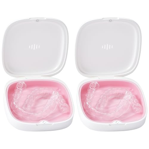 2 Pack Retainer Case Slim Aligner Case with Vent Holes Removable Inner Tray Silicone for Easy Cleaning Orthodontic Storage Box Secure Magnetic Closure for Travel (2Pack White Pink) - color: 2Pack White Pink