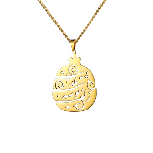 Persian Pomegranate Life is Beautiful Necklace Inspirational Iranian Calligraphy Pendant Muslim Amulet Jewelry Iran Souvenir Gift for Women - color: gold