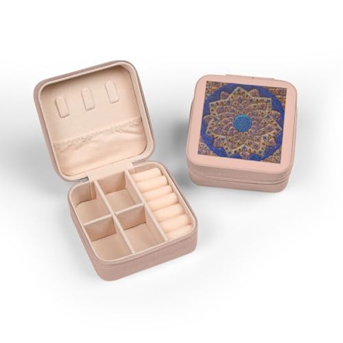 3dRose Ancient Arab Islamic Designs Blue Pottery Madaba Jordan Jewelry Travel Case Pink