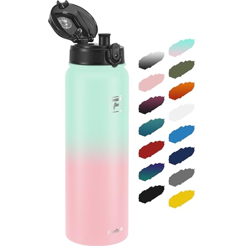 Fanhaw 32 oz Insulated Stainless Steel Water Bottle with Anti-Dust Chug Lid, Leakproof Vacuum Sports Bottle for Kids, Teens & Adults, Back to School Essentials (Green Pink) - color: Green Pink, style: 32 Ounces