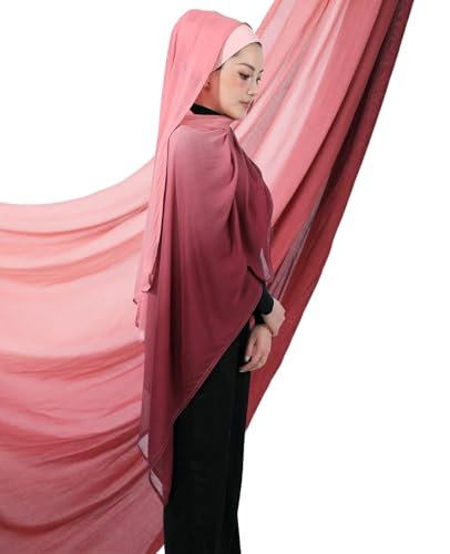 Special Ombre Modal Cotton Hijab Scarf for Women, Graceful Gradient Muslim Head Scarfs - color: Ombre Pink