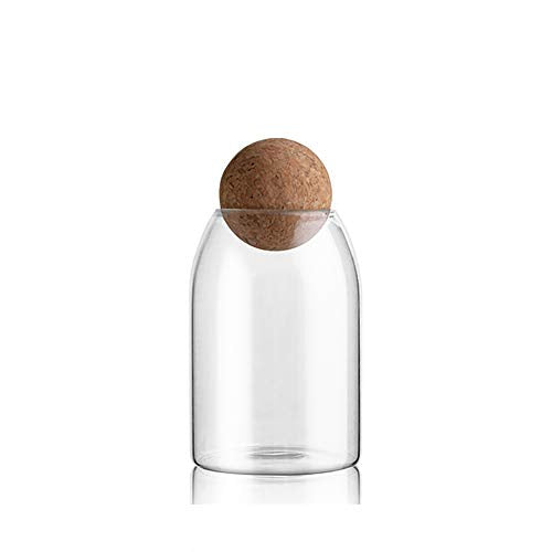 800ML/27Oz Clear Glass Storage Cute Canister Holder Ball Wood Cork Top, Modern Decorative Cylinder Container Jar with Round Lid for Coffee, Spice, Candy, Salt, Cookie Cool Terrarium Bottle - size: 800 mL