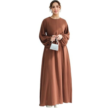 Muslim Women Abaya Dress Breathable Front Zipper&Pockets&Belt Prayer Robe - color: Coffee, size: X-Large