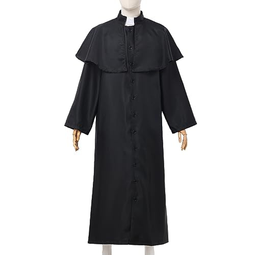 COSDREAMER Mens Clergy Robe Preacher Cassocks Mens Praise Worship Robes - color: Gold Black, size: Medium