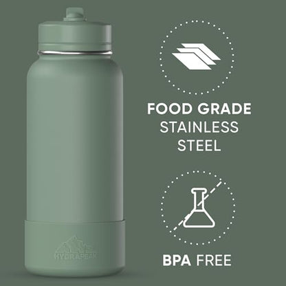 Hydrapeak 32oz Sport Insulated Water Bottle with Straw Lid, Leak & Spill Proof, Keeps Drinks Cold for 24 Hours, Hot for 12 Hours, Premium Stainless Steel Water Bottles (32oz, Sage Leaf) - color: Sage Leaf
