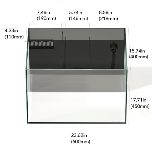 Landen 60P 26.23 Gallon Ultra Clear All Glass Rimless Low Iron Aquarium Tank with Rear Filtration Chamber for Salt and Fresh (Return Pump Included) 23.6Wx17.7Dx15.8H in(60x45x40cm) 8mm Thickness