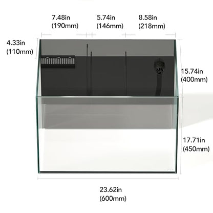 Landen 60P 26.23 Gallon Ultra Clear All Glass Rimless Low Iron Aquarium Tank with Rear Filtration Chamber for Salt and Fresh (Return Pump Included) 23.6Wx17.7Dx15.8H in(60x45x40cm) 8mm Thickness