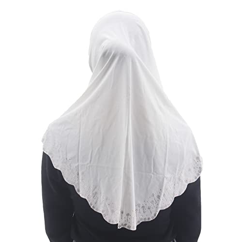 Instant Hijab Scarf for Women Muslim Women Clothing Headscarf for Girls with Czech Rhinestone - color: White-wavy Edge