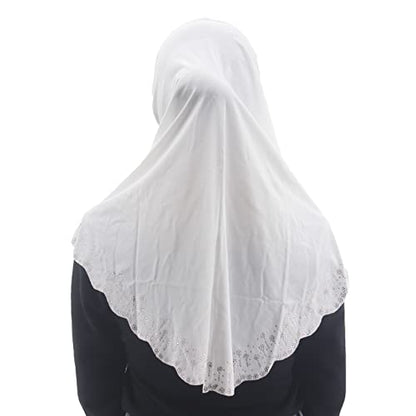 Instant Hijab Scarf for Women Muslim Women Clothing Headscarf for Girls with Czech Rhinestone - color: White-wavy Edge
