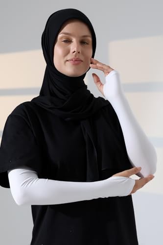 ihvan online, Hijab Sleeves for Women, Muslim Arm Sleeve for Prayer, Women's Soft Stretchy Modest Sleeves to Cover Arms - color: White-model 2