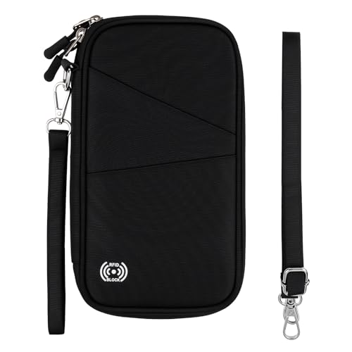 Men Passport Wallet, Family Travel Document Organizer, Business Travel Organizer with RFID Blocking, Family Passport Holder for Men Women Gift, Waterproof Passport Bag Cover for Women Men Gift - Black - color: Black