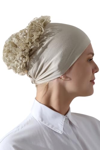ihvan online Hijab Cap, Head Scarf Beanie, Volumizing Head Wraps for Women, Hijab Undercap with Tie-Back Closure - color: Cream