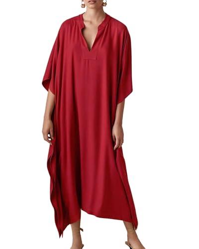 Bsubseach Women Kaftan Dresses Caftan Maxi Dress Swimsuit Cover Up Moomoo - color: B-red