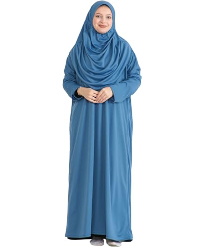 Prien Muslim Dress For Women With Hijab, Abaya, Instant Prayer Clothes Set, Islamic Wear, Dubai Kaftan Jilbab Burqa - color: Indigo, size: 3X-Large-6X-Large