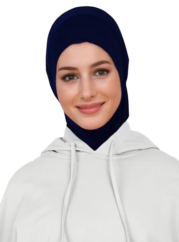 Lina & Lily Modal Jersey Muslim Amira Instant Hijab Scarf One Piece Ready-To-Wear - color: Navy Blue