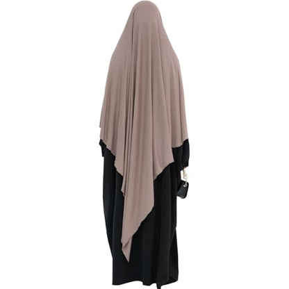 khalat Muslim Stretch Hijab Solid Color Full Cover Hijab for Women V-shaped Fashion Daily Prayer Hijab - color: Mocha